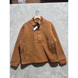 Alpine Design Sherpa Fleece Anorak Pullover Womens M Caramel Snap‎ Jacket NWT